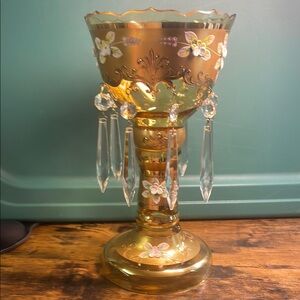 Czech Bohemian Gold Floral Goblet with Crystal Accents